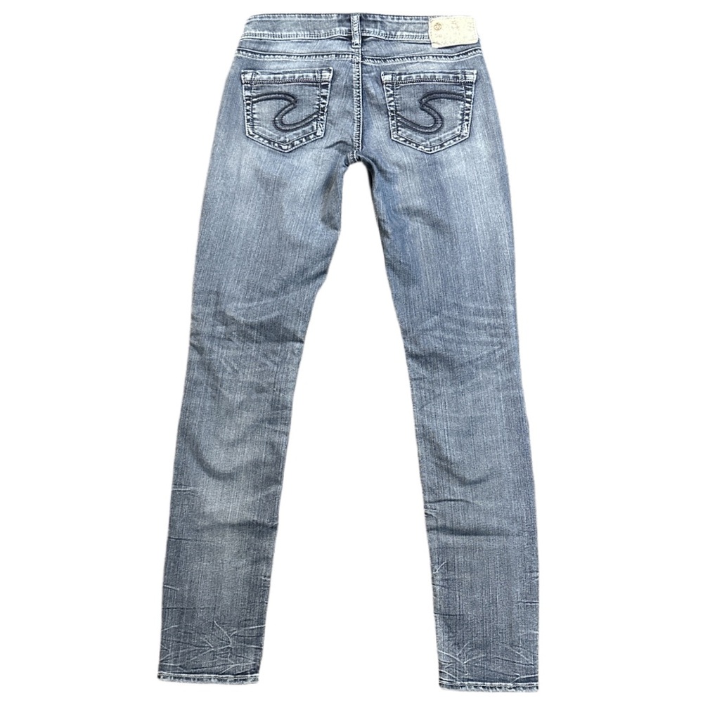 Y2K SILVER JEANS women's blue faded skinny aiko beaded jeans, 26".